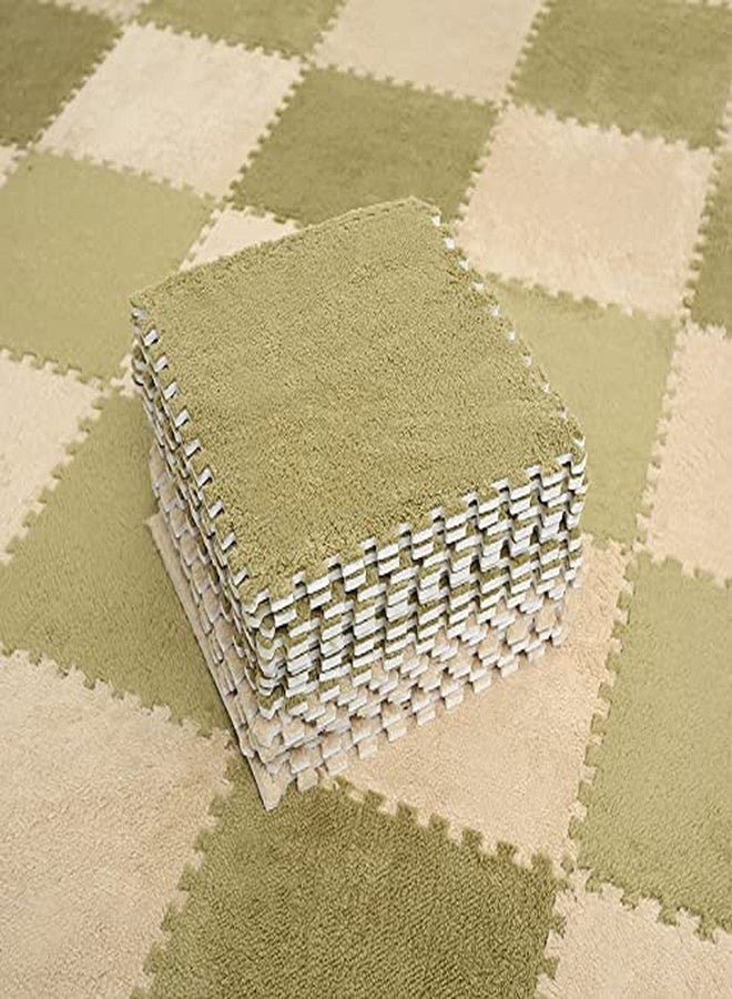 BIYALI 10pcs Interlocking Carpet Tiles with Border Plush Foam Mats Fluffy Puzzle Play Mat - Floor Tiles Soft Climbing Area Rugs for Home Game Room, Home, Bedrooms Decoration (Color:Green+Skin) - Image 1